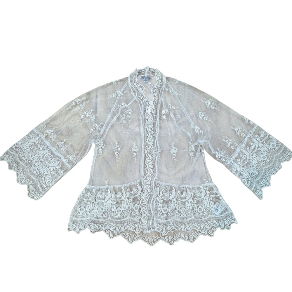 Y2K American Eagle Sheer Lace Kimono‎ Floral Mesh Boho XS/S Whimsical Fairy Goth
